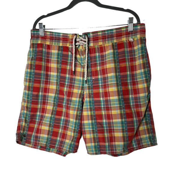 Polo Ralph Lauren Men's Swim Trunks in Orange Blue Multicolored Plaid Size Large - Picture 1 of 5